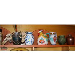 LOCATION #1. LOF OF 6 ASSORTED HAND PAINTED URNS, POTS, & TEA