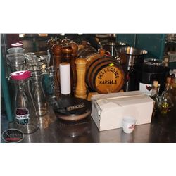 LOCATION #1. MINI KEG DISPLAY, ICE BUCKET, WINE CARAFFES,