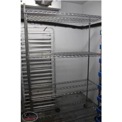 LOCATION #2. 4 TIER CHROME WIRE RACK ON CASTORS