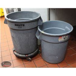 LOCATION #2. LOT OF 2 RUBBERMAID BRUTE 20 GALLON TRASH CANS