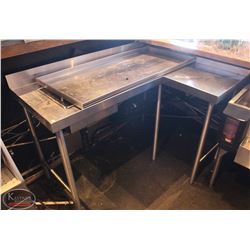 LOCATION #2. STAINLESS STEEL BACK BAR CORNER DRAIN TABLE