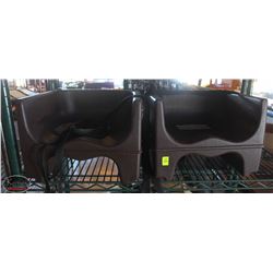 LOCATION #2. LOT OF 2 BROWN PLASTIC BOOSTER SEATS