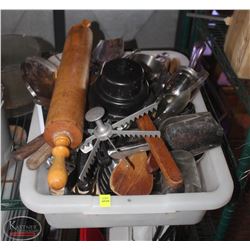 LOCATION #2. BUS BUN OF ASSORTED KITCHEN UTENSILS INCL: