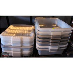 LOCATION #2. LOT OF 7 BUS BINS / TOTES W/ 16 LIDS