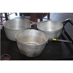 LOCATION #2. LOT OF 3 ALUMINUM SAUCE PANS