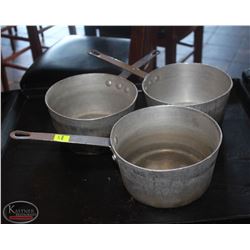 LOCATION #2. LOT OF 3 - 2.5 QUART ALUMINUM SAUCE PANS