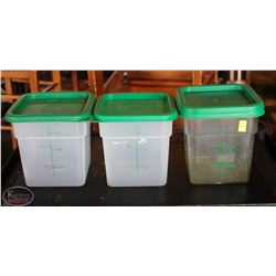 LOCATION #2. LOT OF 3 CAMBRO 4 QUART DRY INGREDIENT BINS W/