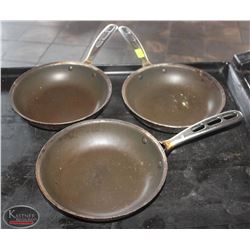 LOCATION #2. LOT OF 3 COATED ALUMINUM 8.5" FRYING PANS