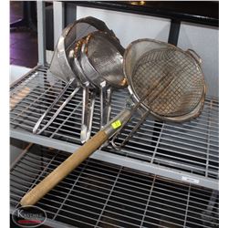 LOCATION #2. LOT OF 3 CHINA CAP STRAINERS W/ WIRE STRAINERS