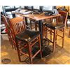 Image 1 : LOCATION #2. DOUBLE PEDESTAL BAR HEIGHT TABLE W/ 6 PADDED WOOD