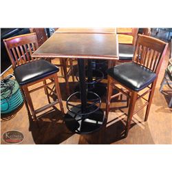 LOCATION #2. RECTANGULAR BAR HEIGHT TABLE W/ 2 PADDED WOOD BAR