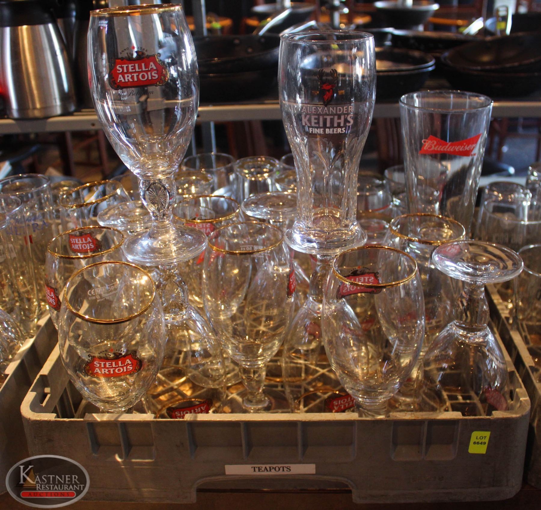 LOCATION 2. DISHWASHER RACK W/ 32 ASSORTED BEER GLASSES INCL