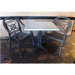 LOCATION #2. RECTANULAR PATIO TABLE W/ 2 PLASTIC PATIO CHAIRS