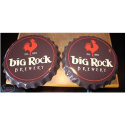 LOCATION #2. LOT OF 2 BIG ROCK BREWERY BOTTLE CAP BEER SIGNS