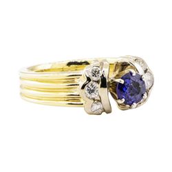 1.27 ctw Blue Sapphire And Diamond Ring - 14KT Yellow And White Gold