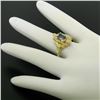 Image 7 : 14k Yellow Gold 1.25 ctw Emerald Blue Topaz Tiered Branch Textured Solitaire Rin