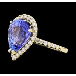 4.01 ctw Tanzanite and Diamond Ring - 14KT Yellow Gold