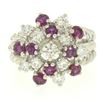 Image 1 : 14K White Gold 2.10 ctw Diamond & Ruby Cluster Daisy Twisted Wire Cocktail Ring