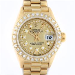 Rolex Ladies 18K Yellow Champagne String Diamond President Wristwatch With Rolex