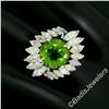 Image 4 : Vintage Platinum 10.20 ctw Round Peridot and Marquise Diamond Ring