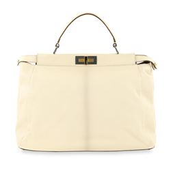 Fendi Large Peekaboo Cream White Leather Satchel