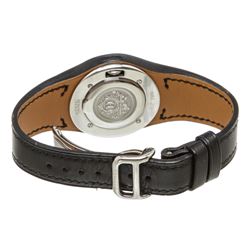 Hermes Stainless Steel Black Leather Harnais Watch