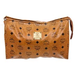 MCM Cognac Visetos Coated Canvas Pouch Bag