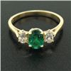 Image 5 : 14k Solid Yellow Gold 1.03 ctw Three Stone Prong Set Oval Emerald & Diamonds Rin