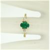 Image 7 : 14k Solid Yellow Gold 1.03 ctw Three Stone Prong Set Oval Emerald & Diamonds Rin