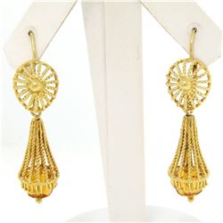 Unique 18K Yellow Gold Open Twisted Wire Dangle Citrine Bead Lever Back Earrings