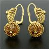 Image 6 : Unique 18K Yellow Gold Open Twisted Wire Dangle Citrine Bead Lever Back Earrings