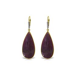 Genuine 40.15 ctw Ruby & Diamond Earrings 14KT Yellow Gold - REF-130Z3N