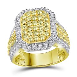 Round Canary Yellow Diamond Rectangle Cluster Ring 2-1/3 Cttw 14kt Yellow Gold