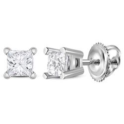 Unisex Diamond Solitaire Stud Earrings 1/5 Cttw 14kt White Gold