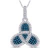 Image 1 : Round Blue Color Enhanced Diamond Triquetra Pendant 3/8 Cttw 10kt White Gold