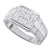 Image 1 : Mens Diamond Rectangle Cluster Ribbed Ring 1/2 Cttw 10kt White Gold