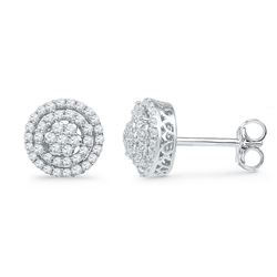 Diamond Concentric Cluster Screwback Earrings 1/2 Cttw 10kt White Gold