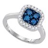 Image 1 : Round Blue Color Enhanced Diamond Square Frame Cluster Ring 3/4 Cttw 10kt White Gold