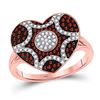 Image 1 : Round Red Color Enhanced Diamond Starburst Heart Cluster Ring 1/3 Cttw 10kt Rose Gold