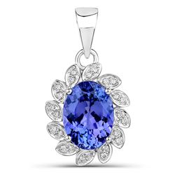 4.04 ctw Tanzanite & Diamond Pendant 14K White Gold - REF-182T2X