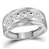 Image 1 : Mens Diamond Wedding Channel-Set Band Ring 1.00 Cttw 10kt White Gold