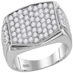 Mens Round Pave-set Diamond Rectangle Cluster Ring 2.00 Cttw 10kt White Gold
