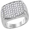 Image 1 : Mens Round Pave-set Diamond Rectangle Cluster Ring 2.00 Cttw 10kt White Gold