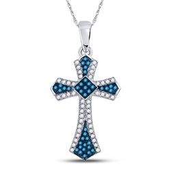 Blue Color Enhanced Diamond Cross Crucifix Pendant 1/4 Cttw 10k White Gold