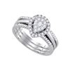 Image 1 : Diamond Teardrop Cluster 3-Piece Bridal Wedding Engagement Ring Set 1/2 Cttw 14k White Gold