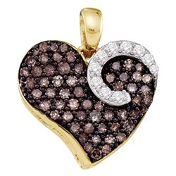 Round Brown Diamond Heart Pendant 3/4 Cttw 10kt Yellow Gold