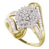 Image 1 : Diamond Cluster Swirl Shank Baguette Ring 1/2 Cttw 10kt Yellow Gold