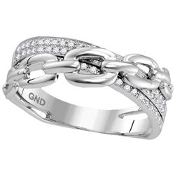 Diamond Chain Link Crossover Band Ring 1/5 Cttw 10kt White Gold