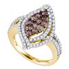 Image 1 : Round Brown Diamond Wide Cluster Ring 1-1/2 Cttw 10kt Yellow Gold