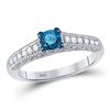 Image 1 : Round Blue Color Enhanced Diamond Milgrain Bridal Wedding Engagement Ring 1/2 Cttw 10kt White Gold